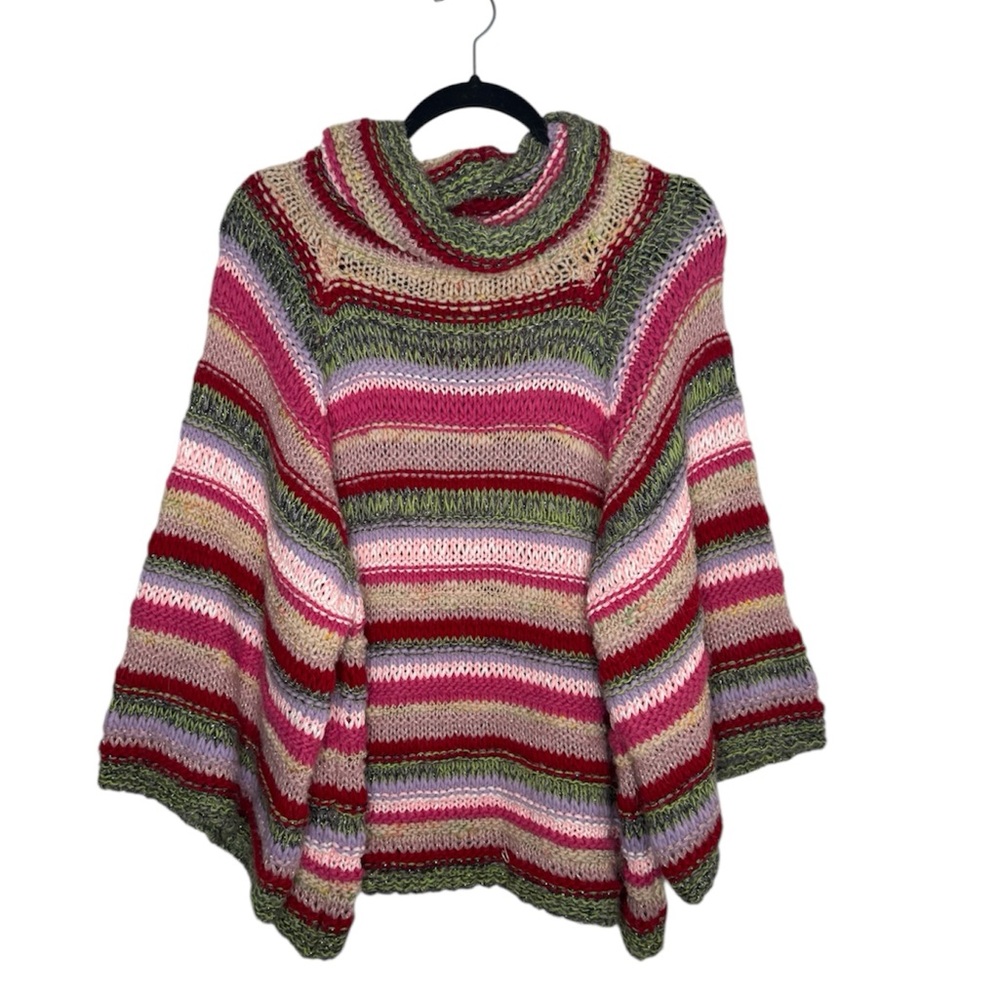 Anthropologie Striped Knit Poncho in Pink and Green - Picture 7 of 7